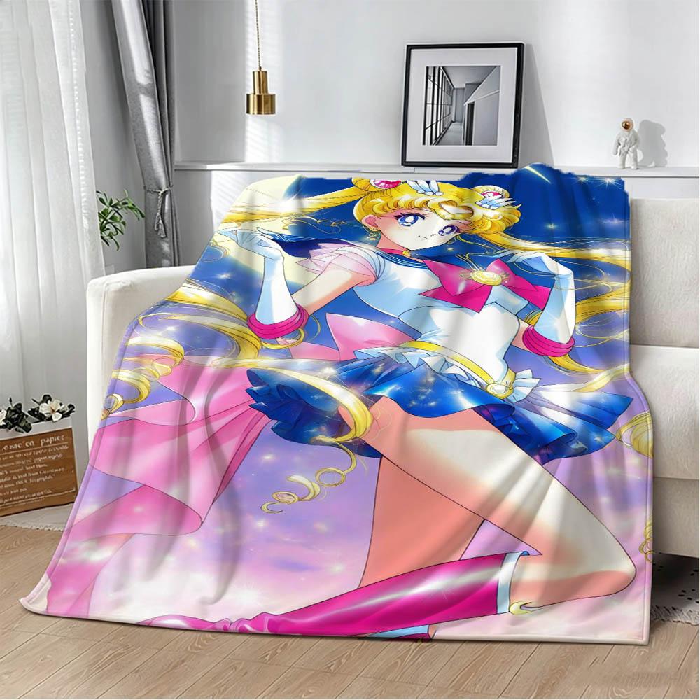 Cute Girl 3D Cartoon S-Sailor Moons Kawaii Flannel Blanket Soft Throw Blanket Art For Home Decor Bedroom Bed Sofa Picnic Gifts