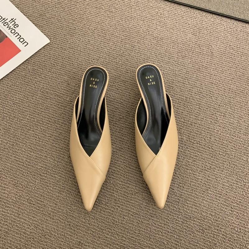 Baotou pointed half slippers, summer cool slippers, black high-heeled medium-heeled stiletto mullers
