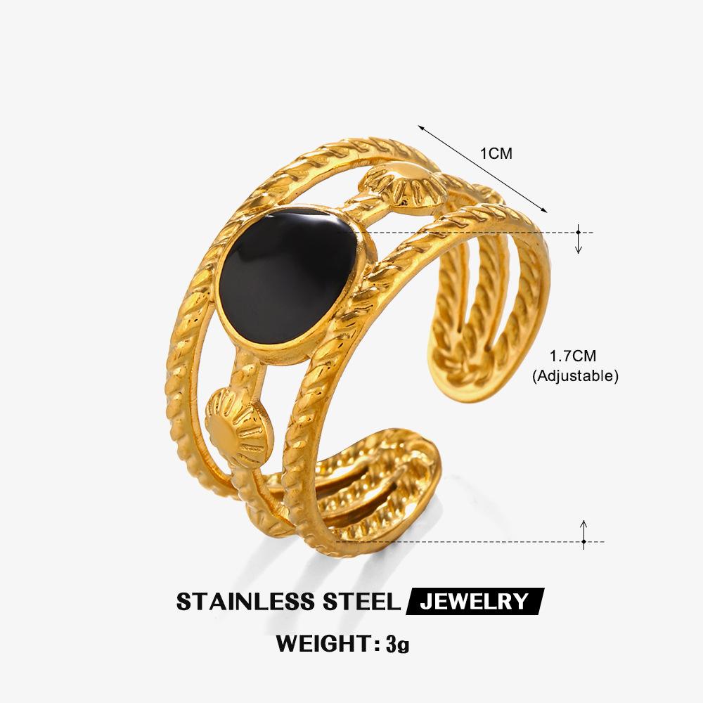 

Stainless Steel Enamel Round Three Layered Ring Trendy Minimalist Gold Color Open Rings Women Zircon Birthday Gift Wholesale resizable чорний