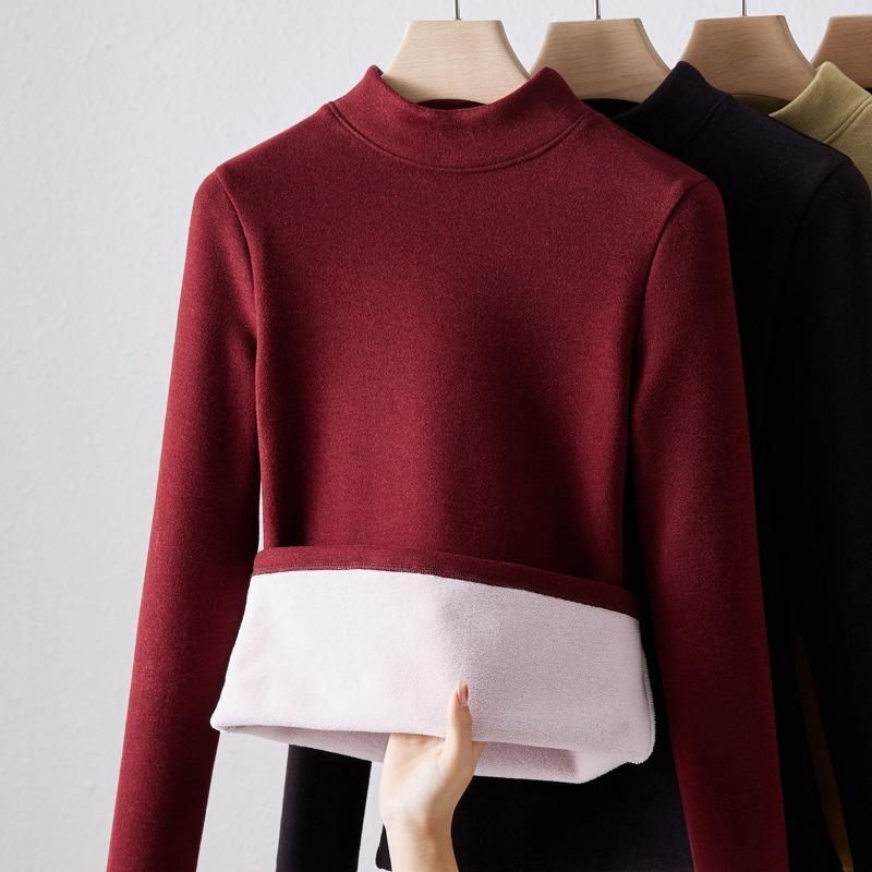 Semi-turtleneck wool bottoming shirt women's autumn and winter lamb wool with new velvet thickened warm velvet winter top