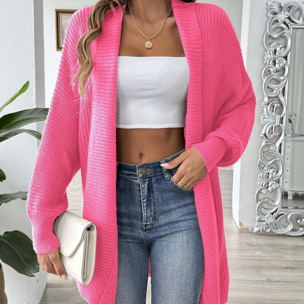 Women Casual Loose Solid V Neck Long Sleeve Knit Cardigan Sweater Outerwear