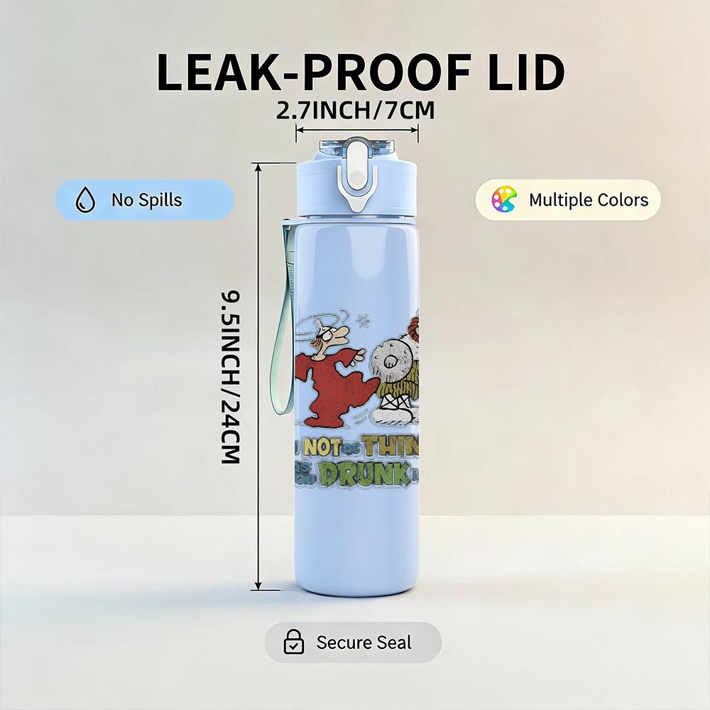 1PC Cartoon band character messy print 750ml colorful plastic sports water bottle leakproof pop lid with straw for outdoor office home use