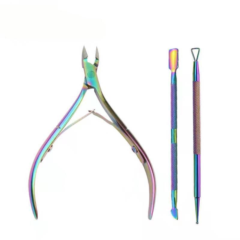 Cuticle Scissor Nail Cuticle Pusher Tweezer Rainbow Cutter Nipper Clipper Dead Skin Remover Manicure Nail Art Tool