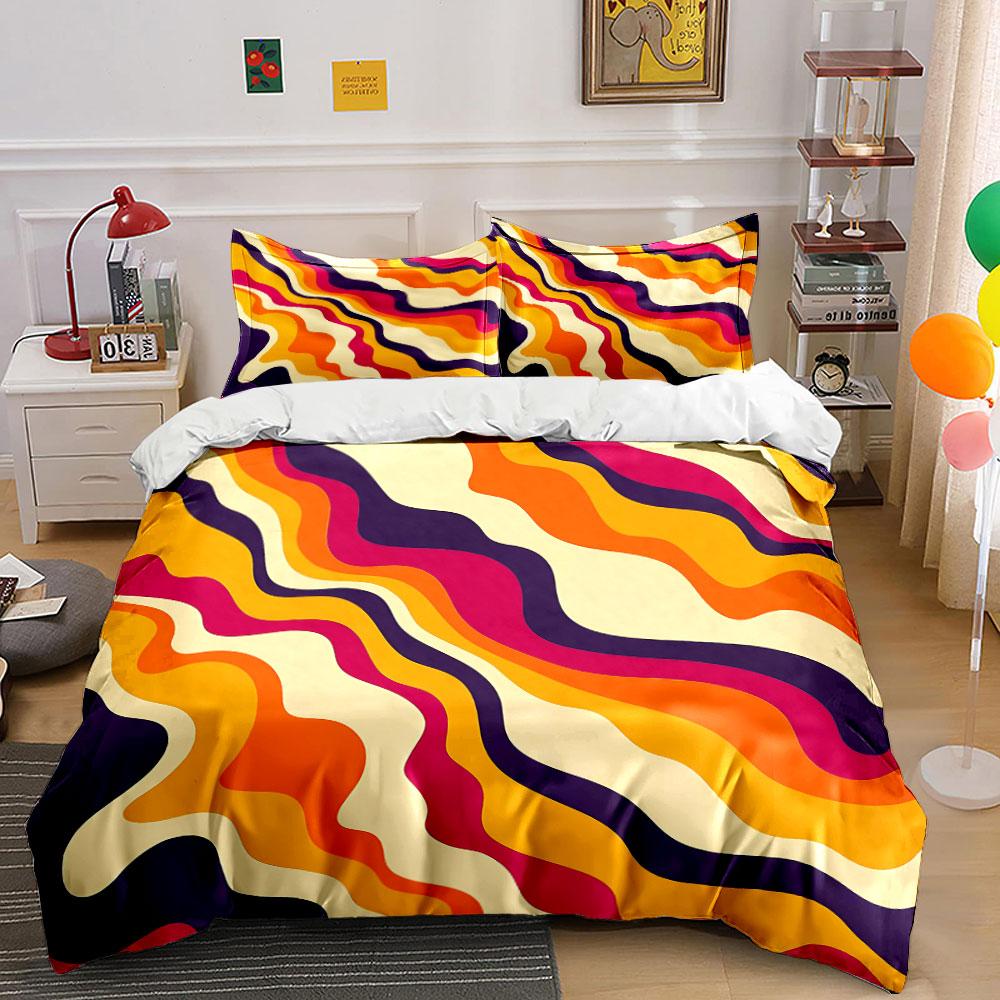 Colorful Retro Wavy Bedding Set Bedding Duvet Cover Set Duvet Cover Pillowcases (1 * Duvet Cover 2 * Pillowcases, without duvet insert) 135x200cm