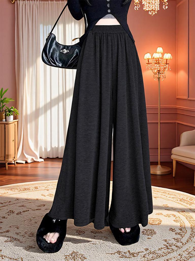 Women's High-Waist A-Line Culottes: Autumn/Winter, Loose, Slimming, Versatile, Lazy Style, Glutinous Rice