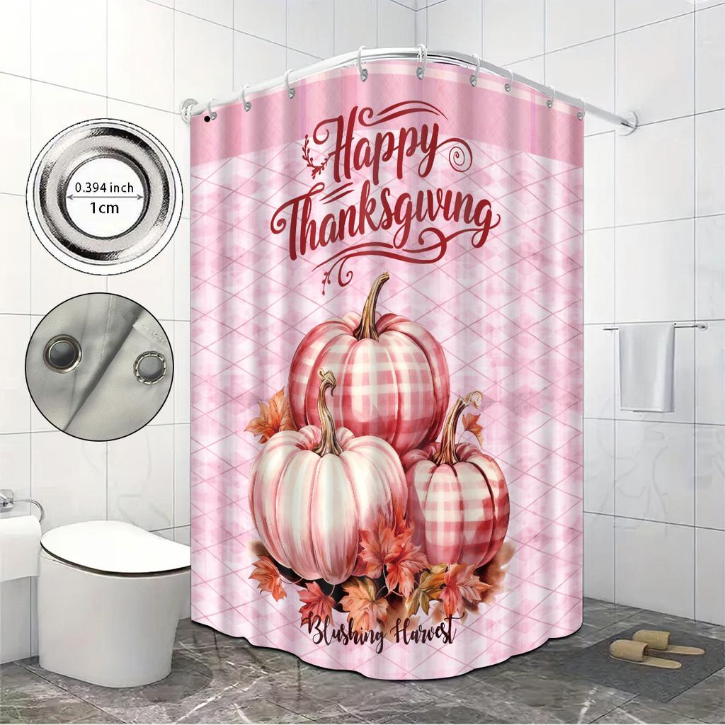 1 Stück Rosa Thanksgiving Kürbis Bedruckt Wasserdicht Duschvorhang Bad Trennwand Privatsphäre Mehrere Größen 12 Haken Einfach zu installieren