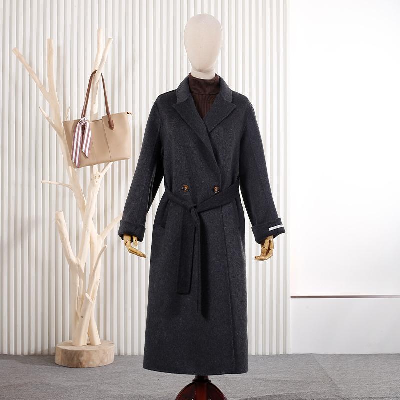 New suit collar wool double-sided woolen coat loose lace-up women's long wool woolen coat