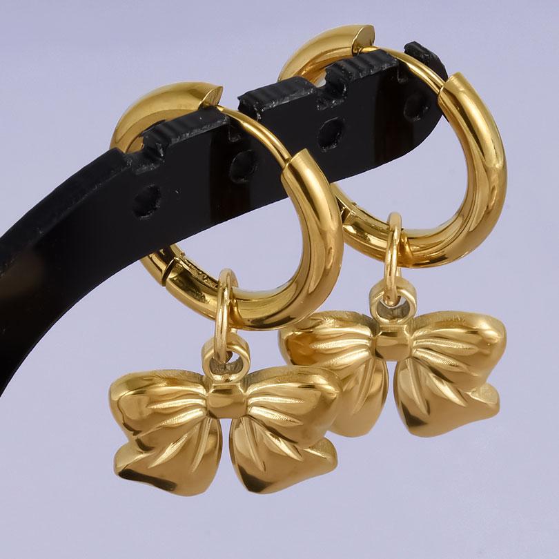 Real Gold Plated Fashion Kpop Piercing Jewelry Girl Bowknot Flower Heart Pendant Earring Stainless Steel Hoop Earrings For Women