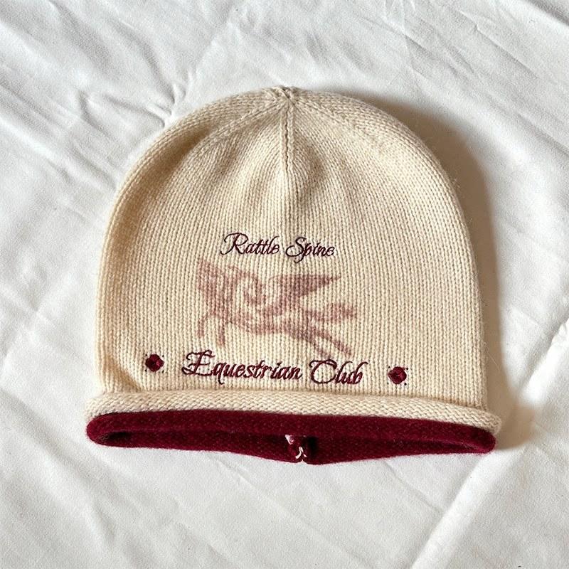 Pegasus double-layer crimped embroidery stacking hat women's autumn warm and cold-proof face small hat knitted headgear cold hat