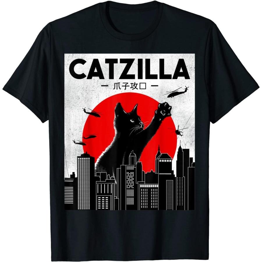 Kiristyle Catzilla Funny Cat Shirt, Funny Cat T-Shirt, Cat Lover Unisex T-Shirt Men Women S чёрный