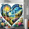 Heart Shape Art Floral Shower Curtain Waterproof Fabric With Plant Pattern Bathroom Decorative Shower Curtain With Hook