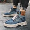 Outdoor High Top Mens Ankle Boots Designer Denim Men Work Boots Fashion Men Casual Shoes Handmade Walking Men Boots Size 39-48