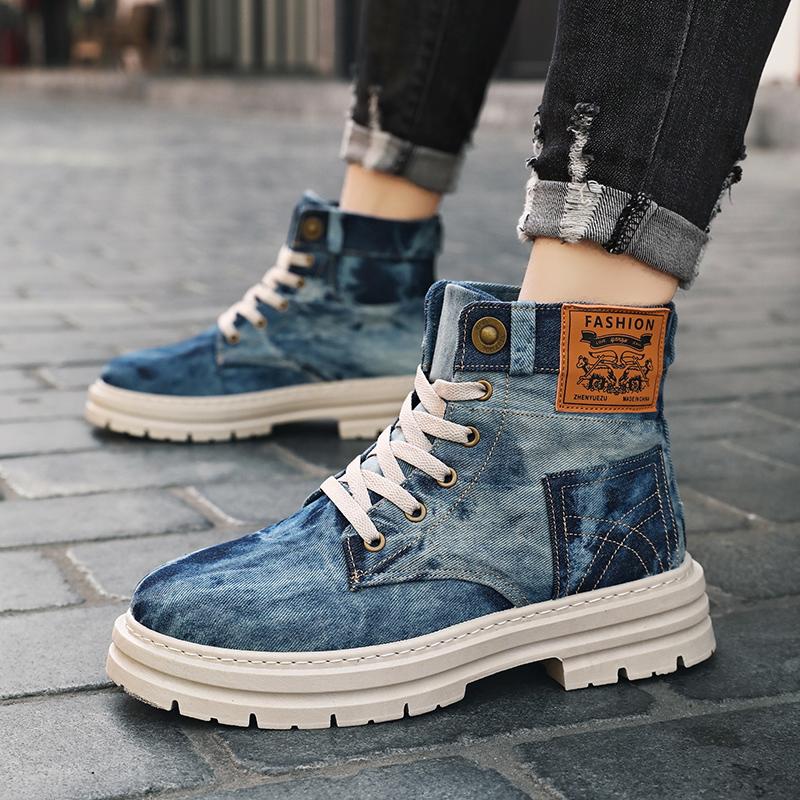 Outdoor High Top Mens Ankle Boots Designer Denim Men Work Boots Fashion Men Casual Shoes Handmade Walking Men Boots Size 39-48