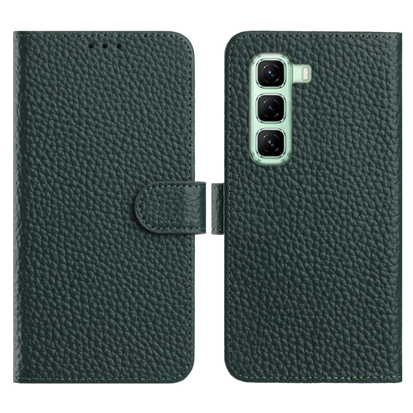 

For Infinix Hot 50 5G Case Wallet Stand Litchi Texture Genuine Cow Leather Flip Phone Cover Green