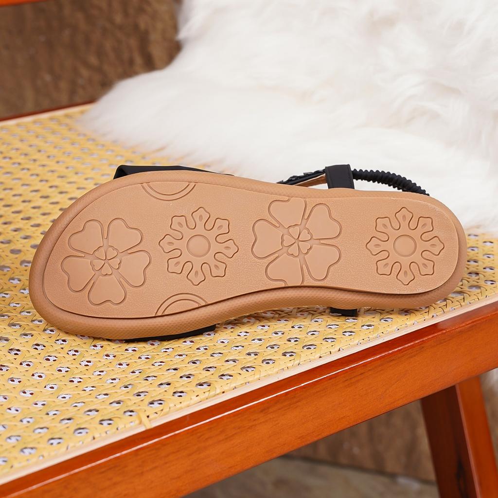 Sandali Bohemien Floreali con Strass, Comodi da Indossare Come Sandali da Spiaggia, Sandali Bassi alla Moda e Casual