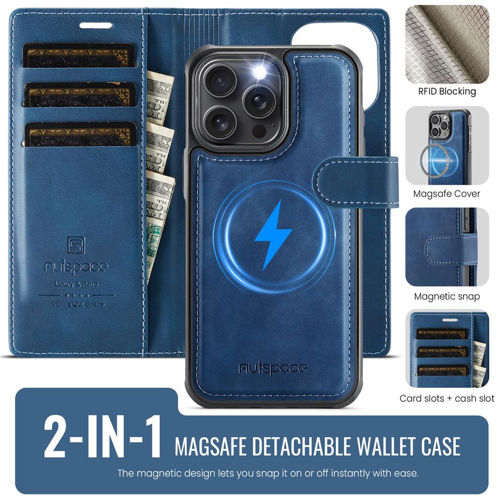 2-in-1 Magnetic Detachable Wallet Case for iPhone 13/13 Pro/13 Pro Max - PU Leather, Card Slots, MagSafe Charging, 360° Protection & Kickstand