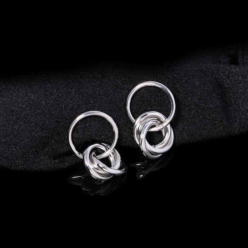 Unique Twisted Multilayer Circle Hang Earrings for Women Hiphop Smooth Irregular Geometry Metal Knot Drop Earring Party Jewelry