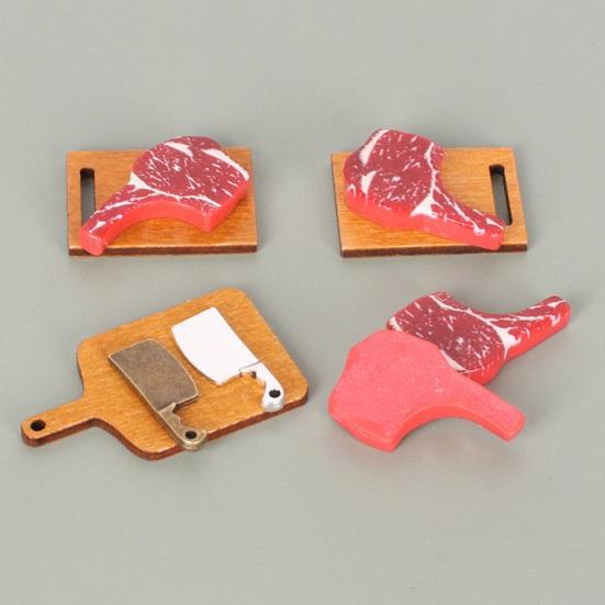 Mini Steak And Knife Set 3Pcs/Set Cutting Board, Tiny Wooden Realistic Miniature Food Display for Doll Mansion Kitchen Butcher Board