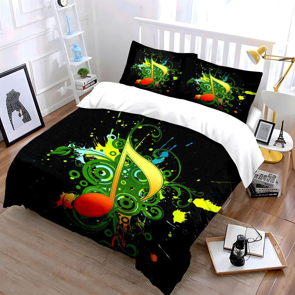 Colorful Music-Themed Decor Set Multiple Sizes Kid'S And Adults' Bedroom Exquisite 3Pc Bedding Set, Gift