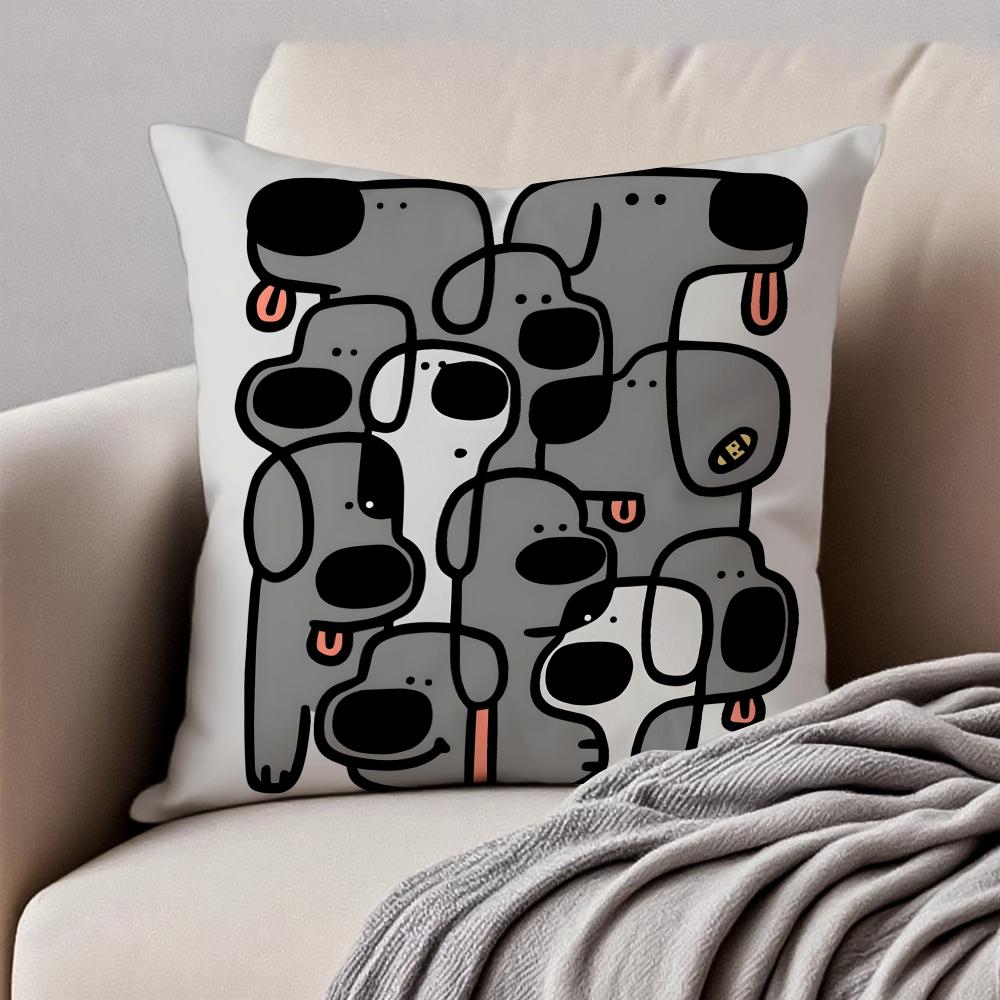 Quirky Modern Art Abstract Dog Cushion Cover Pillowcase Antidustmite Invisible Zipper Short Plush Sofa Cushion