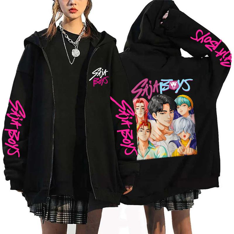 Anime KPOP DEMON HUNTER Bedruckte Reißverschluss-Hoodies Harajuku Sweatshirt Herren Damen Kleidung Herbst Winter Fleece Weich Streetwear
