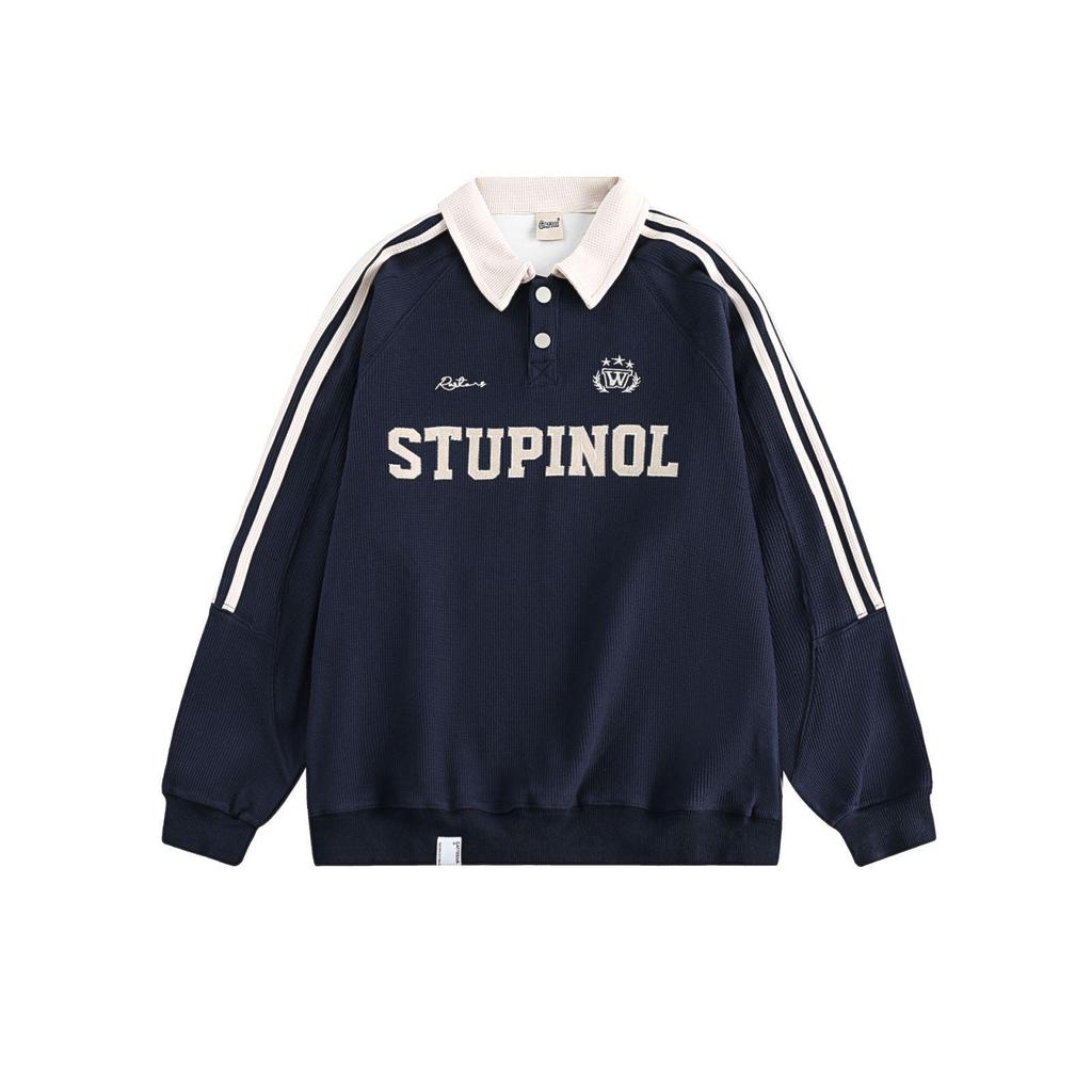 2025 Plus Size Retro College Style Polo Collar Sweatshirt for Women - Spring & Autumn Trendy