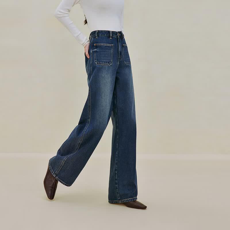 INMAN Women's High-Waist Wide-Leg Straight Denim Jeans