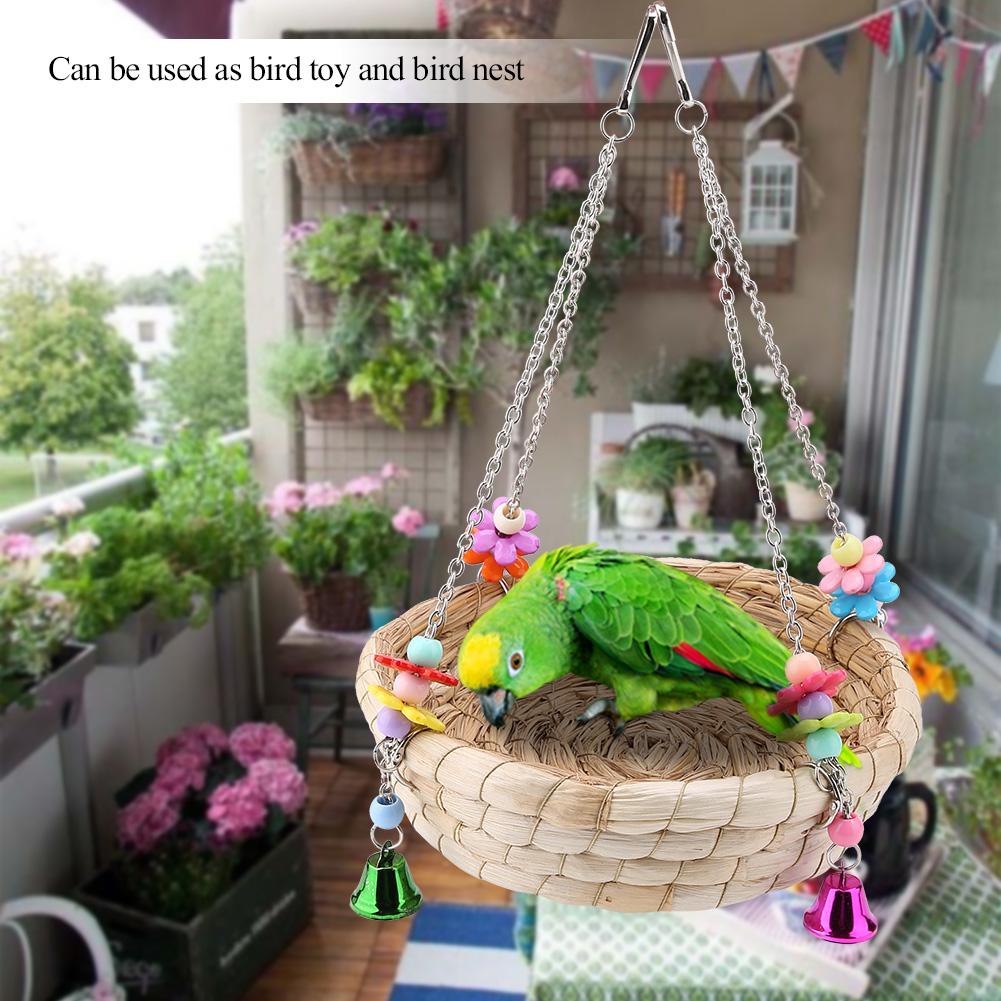 Safe Parrot Straw Durable Bird Toy Swing Nest Hanging On Birdcage