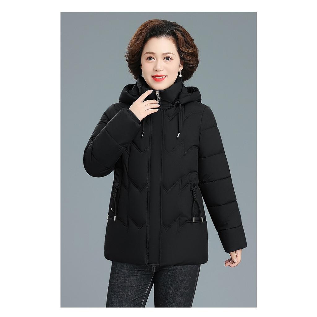 Chinese Style Plus Size Short Thick Padded Down Cotton Parka Winter Coat for Middle Aged Senior Mom Women
