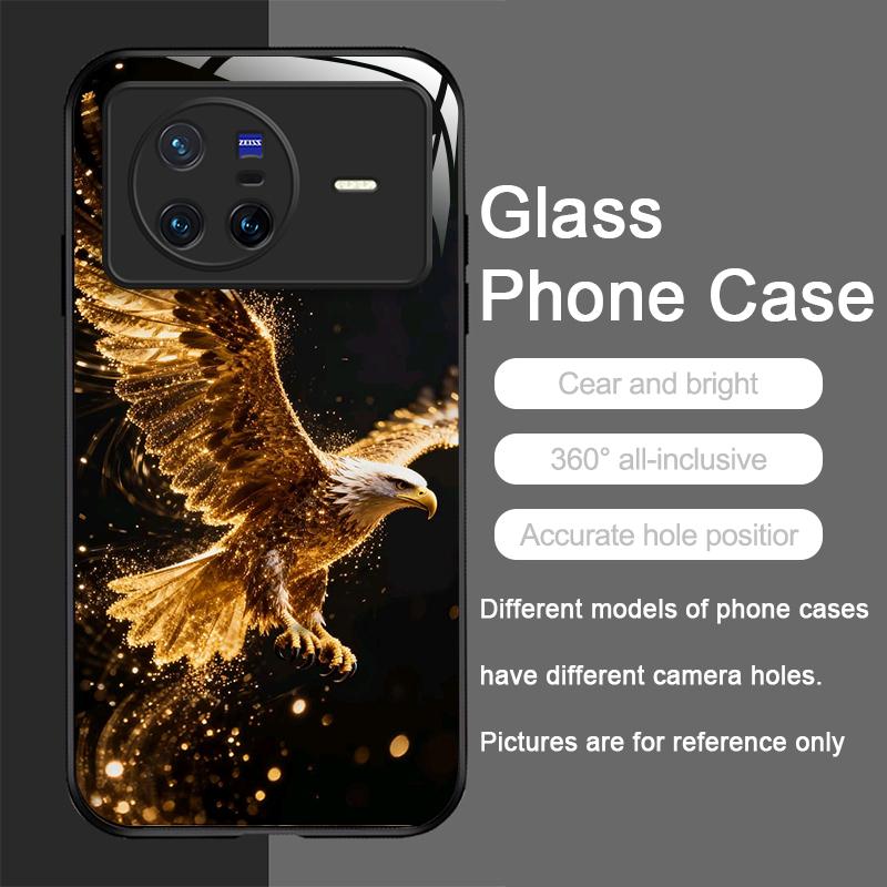 Stylish Eagle Golden Diamond Pattern Tempered Glass Phone Case for OPPO Reno 13 F 12 11 10 Pro Plus Find X8 X3 Lite A58 5G Cover
