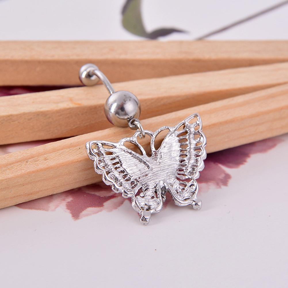 Fashion Colorful Crystal Rhinestone Butterfly Navel Ring Belly Button Bar Body Piercing Jewelry