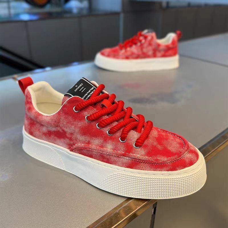 

Мужская обувь лето новая парусиновая обувь мужская высокая спортивная и повседневная обувь для скейтборда тренд студенческая дышащая обувь 44 красный