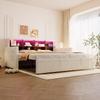Upholstered Sofa Bed 90x190cm, Headboard with Storage Compartments, LED Light Strip and Charging Sockets, with Pull-out, Velvet Upholstery, Beige