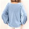 Women's Fashionable Color Casual V-neck Long Sleeved Pullover Loose Top