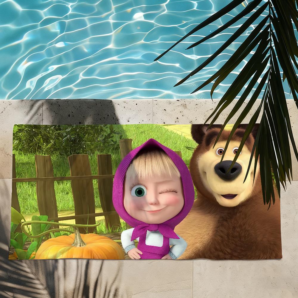 Cartoon M-Masha And The B-Bear Anime Towel Quick Drying Beach Towels Are Suitable For Swimming Pools Camping Yoga And The Gym