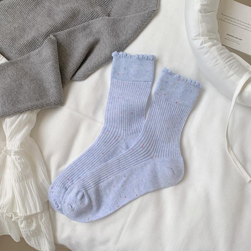 

5pair Lace Idea Yarn Socks Children Spring And Summer Mesh Thin Medium Tube Socks Long Japanese Wind Sweet Pile Socks Women One size fits all светло-синий