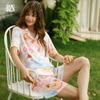 Girls' Spring and Summer Autumn Casual Loose Sweet Cute Outer Wear Homewear Cardigan Short sleeve Trousers Pajamas Set