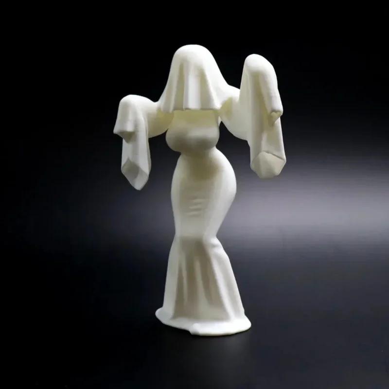 

Creative 3d Printing Horror Ghost Girl Statue White Dress Ghost Styling Halloween Party Home Office Desktop Decoration Ornaments
