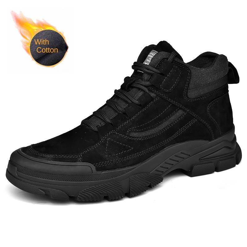 Men's High Top Shoes Plush Style Men's Outdoor Hiking Shoes Trend Men's Work Clothes Shoes Thick Soled Men's Casual Shoes