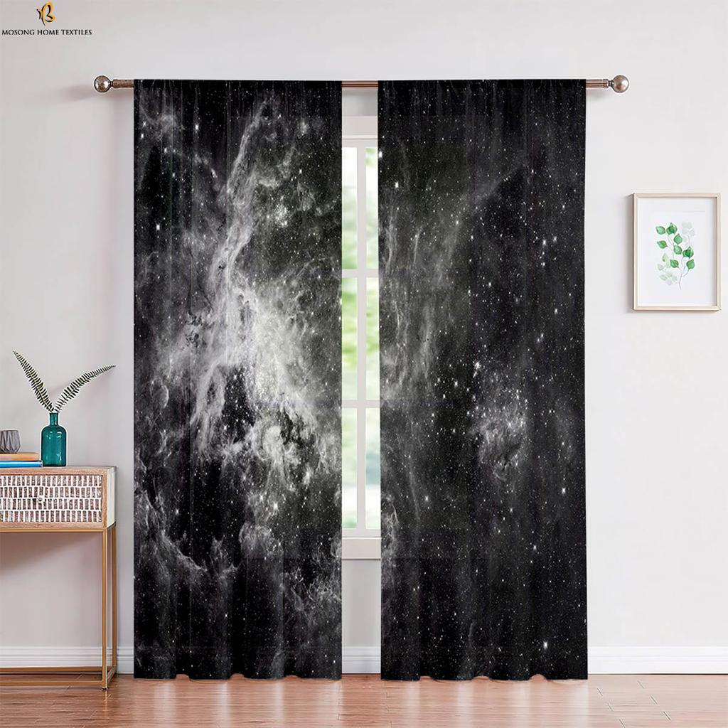 Wunderschöner Sternenhimmel Planet 3D-gedruckter Vorhang Stangentasche Fenstervorhang Geeignet für Schlafzimmer Wohnzimmer Arbeitszimmer Dekorativ