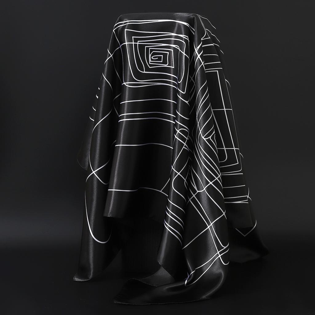 New Fashion Luxury Printing 90*90CM Women Scarf Satin Twill Square Big Shawl Elegant Headscarf Camellia Soft Neck Tie Bandana