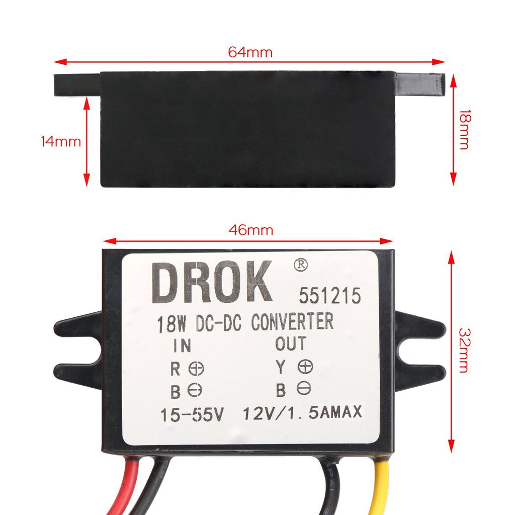 DROK Micro DC Voltage Buck Converter 15-55V 24V/36V/48V- 1.5A 18W Buck Power Supply Automotive Transformer Inverter for Car