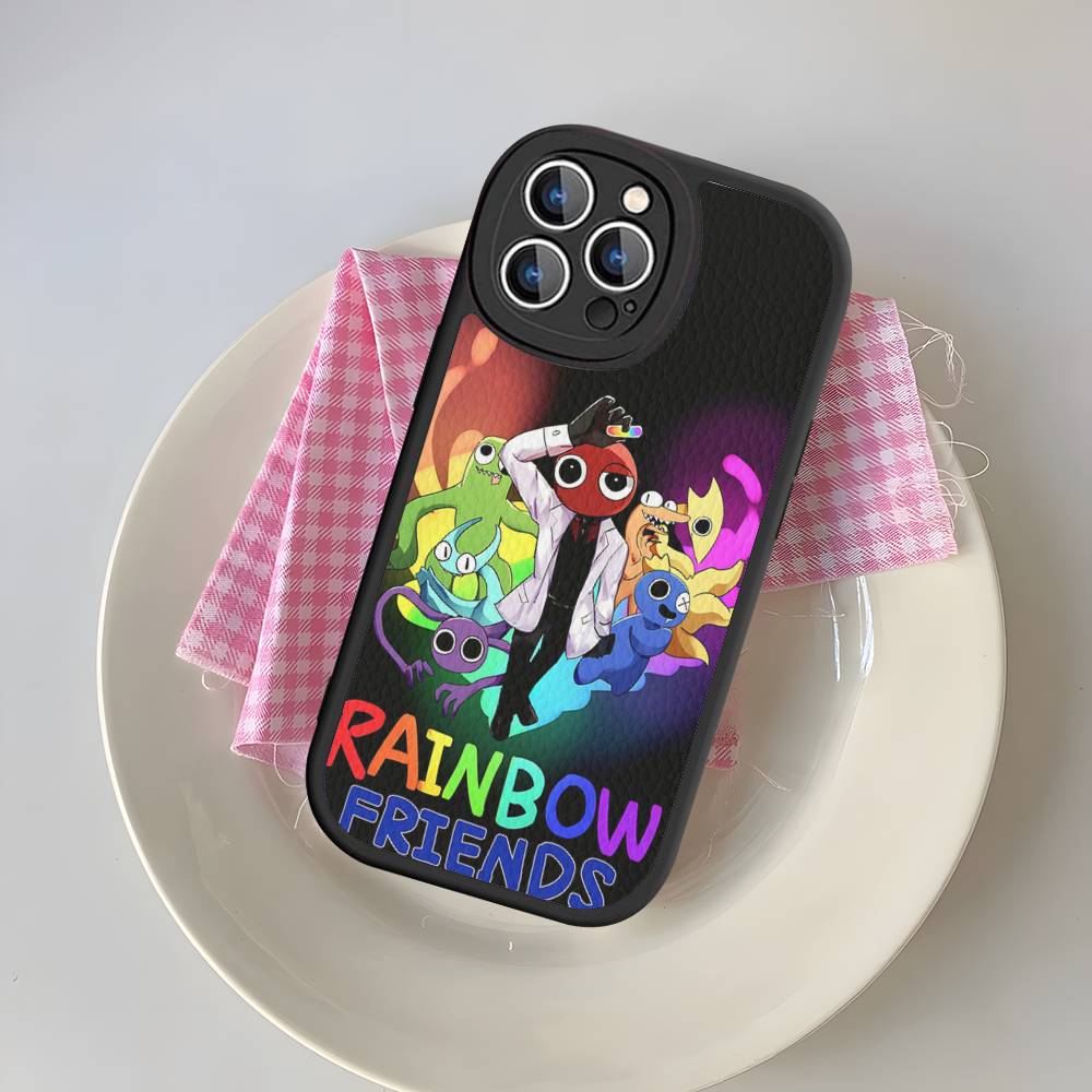 Cartoon R-Rainbow Friends For IPhone 16 15 14 13 12 11 Pro Max Plus Leather Phone Case