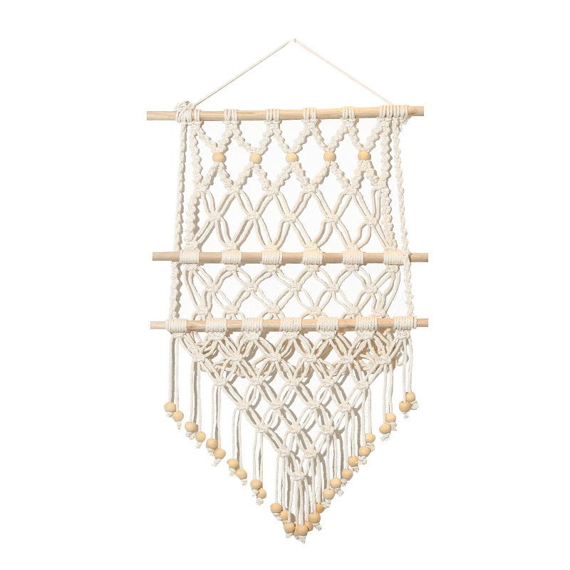 

Ручная полка для хранения книг, журналов, карманов, богемный подвесной гобелен из макраме белый