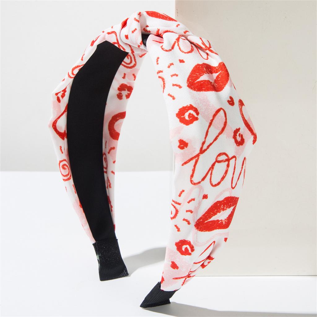 Valentine's Day Sweet Versatile Knotted Fabric Printed Heart Headband - Daily Party Hair Accessory