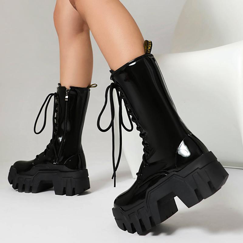 Bottines à lacets sexy pour femmes, chaussures d'hiver à plateforme, courtes, punk, talons hauts, noires, jaunes, oranges, fermeture éclair, chaussures gothiques d'automne