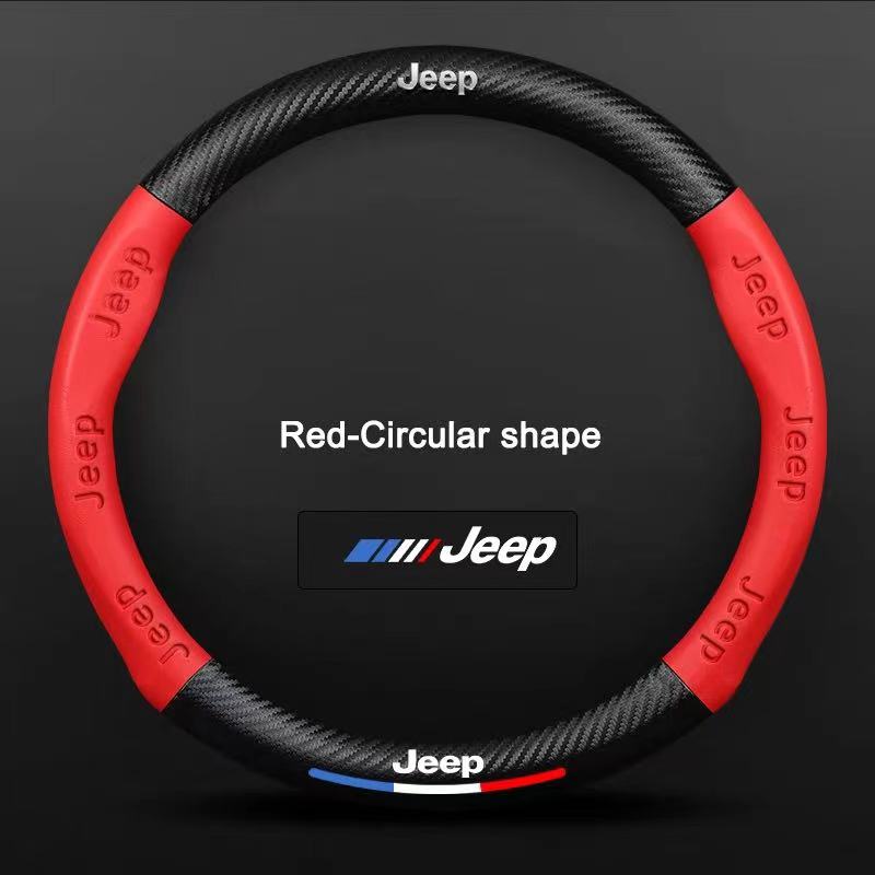 Carbon Fiber Leather Car Steering Wheel Cover Jeep Wrangler Patriot Commander Grand Cherokee Compass Wagoneer Gladiator Renegade