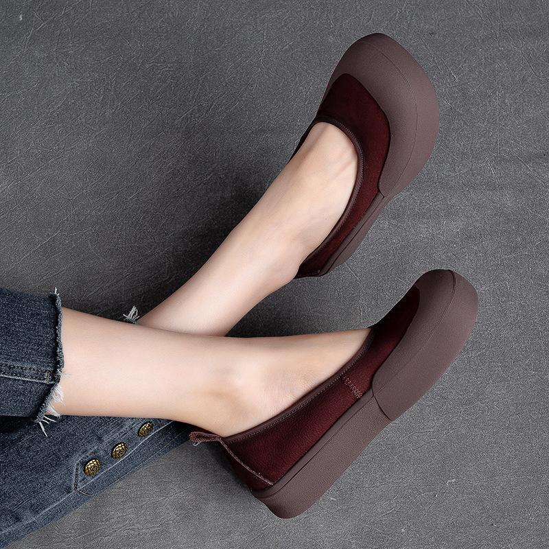 Fashion GKTINOO New Design Literary Style Women Flat Platform Shoes Slip-On Loafers Genuine Cow Leather Shallow Handmade Retro Shoes