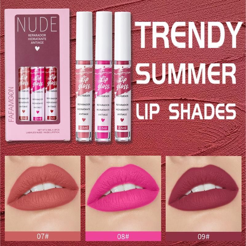 3Pcs/set Multi-color Matte Lip Gloss Non-stick Cup Long Lasting Lipstick Liquid Non-fading Lip Glaze Lip Gloss