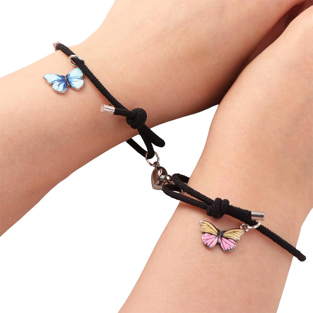 2Pcs/Set Pendant Couple Bracelets Butterfly Heart Beaded Bracelet Cute Magnetic Bracelets Men